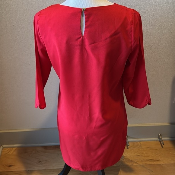 Charming Charlie red shift dress lightweight 3/4 sleeves Sz S - Picture 2 of 4